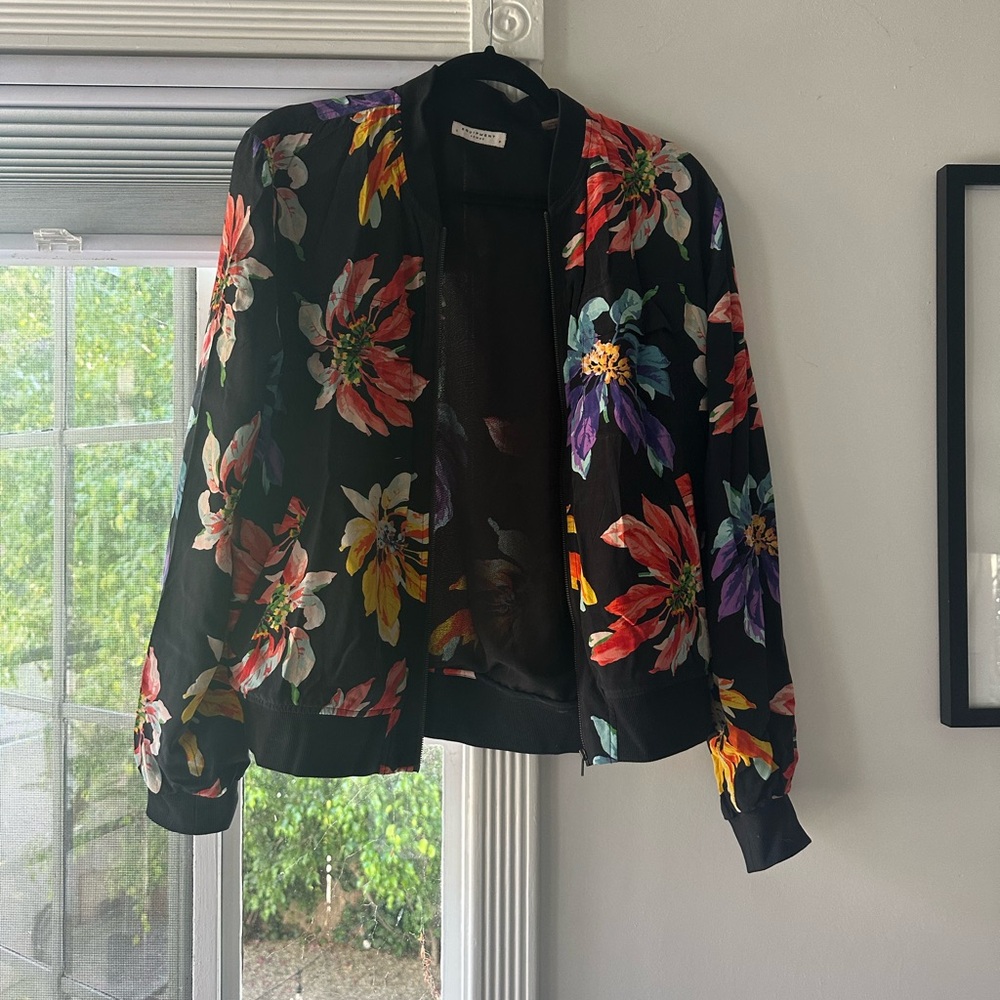 Equipment Floral Silk Bomber Jacket - Black with Multicolor Design